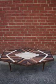 Hexagon Table Navajo Aztec Native Boho By Knotandsteelco On Etsy Home Living Furniture Liv Log Cabin Furniture Mid Century Coffee Table Coffee Table Design