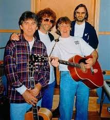George Harrison, Jeff Lynne (ELO), Paul McCartney and Ringo Starr, 1995.