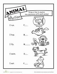 This Worksheet Shows Animals In Action Introduce Your Child To Action Verbs With This Fun Matching And Action Verbs Worksheet Verbs Activities Verb Worksheets