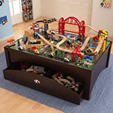 Kidkraft waterfall mountain train set and table. Amazon Com Kidkraft Metropolis Wooden Train Set Table With 100 Pieces And Storage Drawer Espresso Gift For Ages 3 Toys Games