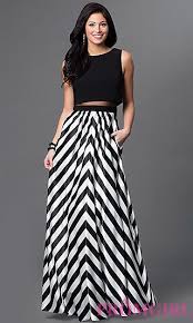 Long Mock Two Piece Betsy And Adam Dress With Striped Skirt At Promgirl Com Little Black Dress Two Piece Long Dress Best Prom Dresses