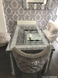 Diamond Crush Sparkle Mirrored Dining Table 150cm X 90cm With 4 Button Back Lion Knocker Chairs Mirrored Furniture Decor Glam Living Room Glamour Decor