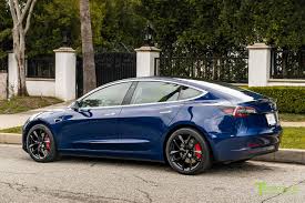 Car Black And Blue Rims Tesla Model 3 19 Tesla Model Tesla Wheels Tesla