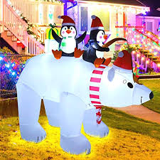 What kind of inflatables are good for outdoor decor? Maoyue Christmas Inflatables 7 5ft Polar Bear With Penguin Inflatable Outdoor Holiday Yard Decorations Built In Led Lights With Stakes Tethers For Outdoor Yard Roof Lawn Buy Online In Botswana At Botswana Desertcart Com Productid