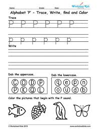 alphabet letter p trace write find color free printable pdf