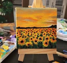 Painting crafts painting projects tole painting sunflower painting flower painting painting lessons decorative painting folk art painting one stroke painting. Sunflower Sunset Acrylic On Canvas 3x3 By Me Painting