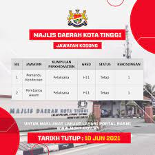 Permohonan adalah dipelawa kepada rakyat negeri johor / warganegara malaysia yang berkelayakan untuk mengisi kekosongan jawatan di majlis daerah kota tinggi. Mdkt On Twitter Jawatan Kosong Majlis Daerah Kota Tinggi 2021 Muat Turun Borang Semak Kelayakkan Klik Sini Https T Co Htfqdbwfuu Tarikh Tutup Permohonan 10 Jun 2021 Khamis Iklanjawatankosongmdkt Kitajagakita Patuhisop Kitabelummenang