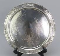 Prachtig rond Chinese export zilveren handgegraveerd bamboe-ontwerp c1900  c1900
