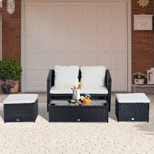 Outsunny 4 Tlg Polyrattan Gartenmobel Sitzgruppe Gartenset Sofagarnitur Garnitur Lounge Mit Kissen Schwarz 1 X Doppelsofa 1 X Couchtisch 2 X Hocker Polyratta In 2020 Sitzgruppe Gartenmobel Sets Gartenmobel