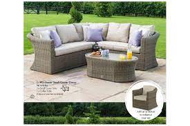 Windsor small sofa set with coffee table & footstools. Winchester Rattan Garden Furniture Small Corner Sofa Set Chair