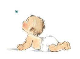 Kaart Baby Met Kleine Blauwe Vlinder Greetz Baby Kunst Baby Cartoon Baby Illustratie
