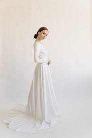 Satin Open Back Wedding Dress Long Sleeve Wedding Gown Etsy Grey Wedding Dress Satin Wedding Gown Lace Dress Casual
