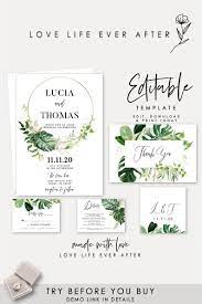Tropical Wedding Invitation Suite Editable Palm Leaf Gold Wedding Invite Set In Tropical Wedding Invitations Tropical Wedding Printable Wedding Invitations
