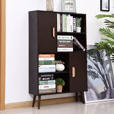 Sono free standing le più nuove librerie di design. Homcom Free Standing Bookcase Shelves W Two Doors 80l X 23 5w X 123hcm Walnut Aosom Uk