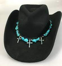 Scala Mens Black Wool Cowboy Western Hat Turquoise Crosses Crucifix Hatband Scala Western Casual Hat Band Cowboy Hat Bands Western Hats