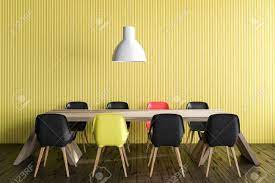 Most of us have been using net to find information, strategies, posts or any other reference for their needs. Interior Of Modern Dining Room With Yellow Walls Dark Wooden Stock Photo Picture And Royalty Free Image Image 112601780