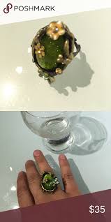 Fairy Tale Elf Queen Bronze Ring Bronze Ring Glass Gemstone Olive Color