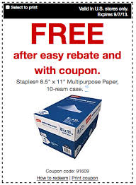 Free Case Of Paper After Staples Coupon And Rebate Print Coupons Coupons Paper