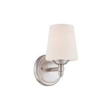 Brighten your bath with more than 1000 looks, from modern satin nickel and chrome to beautiful bronze finishes and frosted glass. Designers Fountain Darcy 1 Light Brushed Nickel Wall Sconce 15006 1b 35 The Home Depot