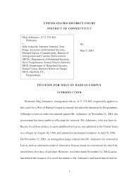 1 UNITED STATES DISTRICT COURT DISTRICT OF CONNECTICUT PETITION FOR WRIT OF  HABEAS CORPUS INTRODUCTION Petitioner Oleg Ashmarov
