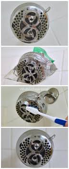 Scrub your shower head with the toothbrush. Easily Clean Shower Heads With Only Vinegar Video
