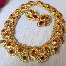 Napier Gemstone Cluster Chunky Gold Necklaceplus Sized Etsy Chunky Gold Necklaces Crystal Bib Necklace Choker Collar