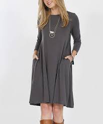 Ash Gray Crewneck Three Quarter Sleeve Straight Hem Pocket Dress Women Plus Quarter Sleeve Crewneck Pocket Tunic Dress Scoop Neck Dress Pocket Dress