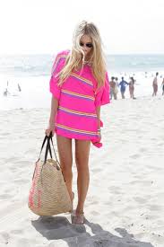 Buy pink riding hat covers and get the best deals at the lowest prices on ebay! Women S Hot Pink Horizontal Striped Cover Up Beige Leather Thong Sandals Tan Straw Tote Bag Black Sunglasses Lookastic