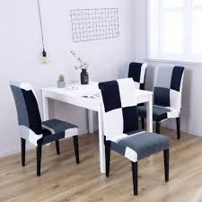 Black And White Dining Chair Covers Red Barrel Studio Box Cushion Dining Chair Slipcover Colour Black White In 2020 Slipcovers For Chairs Fabric Dining Chairs Dinning Room Chairs