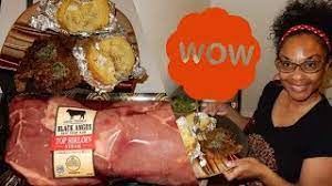A long thin steak with visible muscle fibers running across the width of the steak. Black Angus Steak From Aldi T Style Recipe For A Juicy Tender Steak Youtube