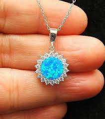 Opal Necklace Blue Opal Cz Necklace October Birthstone Blue Opal Necklace Fire Opal Necklace Opal Necklace