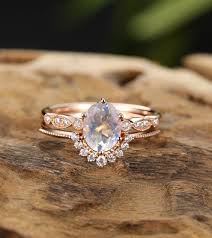 Moonstone Engagement Ring Set Unique Engagement Ring Rose Gold Etsy Unique Engagement Rings Rose Gold Moonstone Engagement Ring Set Vintage Engagement Rings Unique