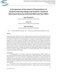 A Comparison of the Impact of Preparedness of Students Entering College and  Students' Academic Attainment between Selected HBC