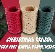 3 Rolls Christmas Raffia Ribbon - 100m Red Green Natural Gift Wrapping  Twine For Holiday Crafts