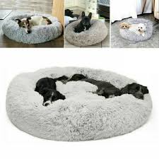 s xxl soft fluffy plush calming pet bed dog cat sleeping beds round nest chusion ebay