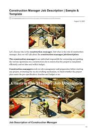 The construction manager will be responsible for. Construction Manager Job Description Sample Template Pdf By Imran Hanif Issuu