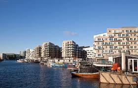 Wohnungen Hauser Kopenhagen Danemark Hafen Kanal Boote Vorderseite Hauptstadt Nordisch Danisch Pikist