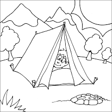 Fun Printable Coloring Page Boy Peaking Head Out From The Tent With Fire Pit Nature Scene Camping Coloring Pages Coloring Pages Coloring Pages For Kids