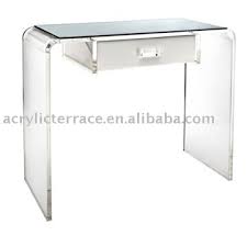 Finished in antique gray with ecru upholstery. Lucite Acrylic Vanity Table