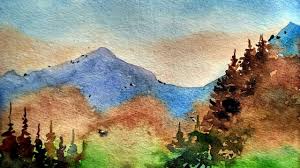 How To Paint Mountains Landscape Watercolor Painting Easy Step By Step Tutorial Sky Tree Youtube