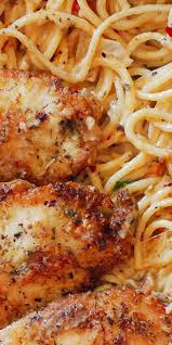 Chicken Breasts With Pasta In Creamy White Wine Parmesan Cheese Sauce Italian Chicken Pasta Recipes Food