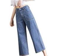 SEAOPEN Jean Capri Pants for Women High Waisted Ripped Skinny Jeans  Stretchy Denim Capris Cropped Jeggings with Pockets Blue,M