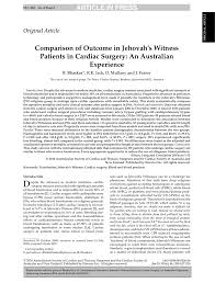 Pdf Comparison Of Outcome In Jehovahs Witness Patients In