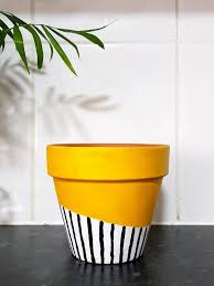 Black And White Striped Outdoor Planters Hand Painted Terracotta Black And White Stripe Plant Pot Etsy Painted Pots Diy Plant Pot Design Painted Plant Pots
