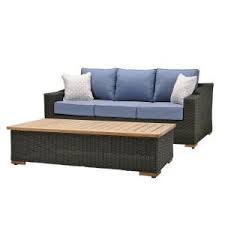 Torquay brown round steel outdoor dining table with wicker top. La Z Boy New Boston 2 Piece Wicker Outdoor Sofa And Coffee Table Set With Sunbrella Spectrum Denim Cushion Hnwb Sofa Ct The Home Depot Outdoor Sofa Conversation Set Patio Outdoor Comfort