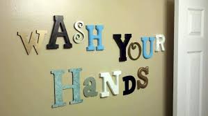 Bathroom Wall Art Wash Your Hands Pin Becomes Reality In Our Downstairs Bathroom Got The Wooden Le Bathroom Wall Art Letter A Crafts Bathroom Wall Decor