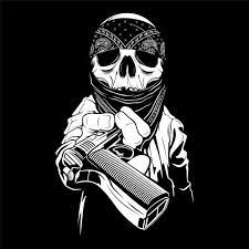 Tengkorak Memakai Bandana Tangan Di Atas Pistol Vektor Tato Tengkorak Tengkorak Bandana