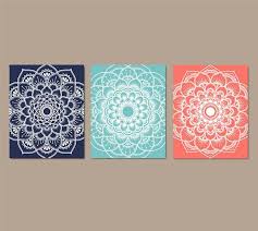Free shipping for many items! Coral Navy Aqua Teal Wall Art Mandala Bedroom Mandala Etsy Medallion Wall Art Teal Wall Art Mandala Wall Art
