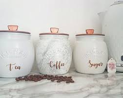 Kitchen Canisters Set Of 3 Pink White Silver Grey Copper Etsy In 2020 Kitchen Jars Copper Kitchen Accessories Copper Kitchen Decor