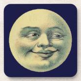 Vintage man in the moon full moon face beverage coaster